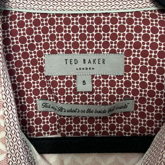 Ted Baker Cotton Button Down Shirt Men's Sz 5 (L) Pink Geometric Print Modern - Picture 3 of 6